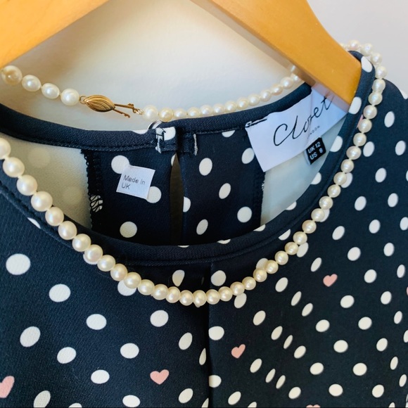 Mad Men Style Polka Dot Fluted Sleeve Navy Dress - Picture 7 of 10